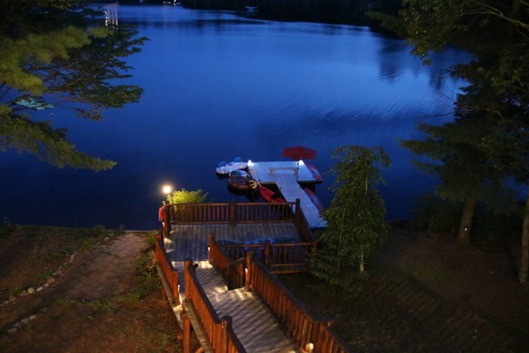 night view of lake at Quebec cottage