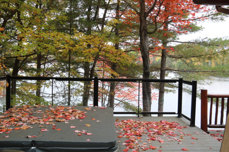 hot tub with fall trees