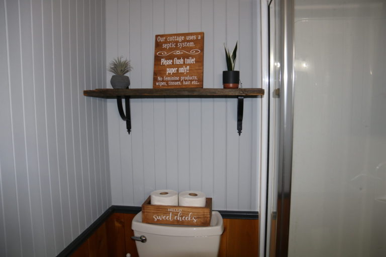 grey bathroom in cottage