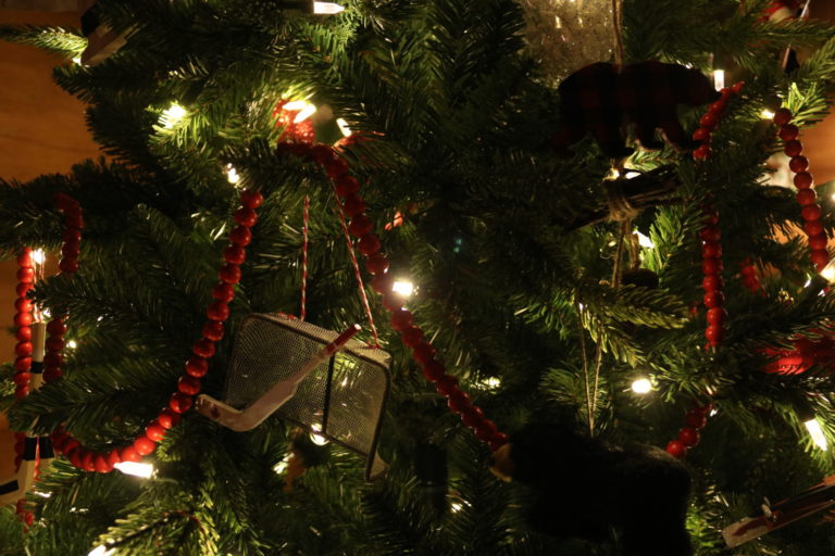 close up of tree ornaments