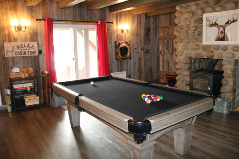 pool table stone fireplace cottage rental near ottawa