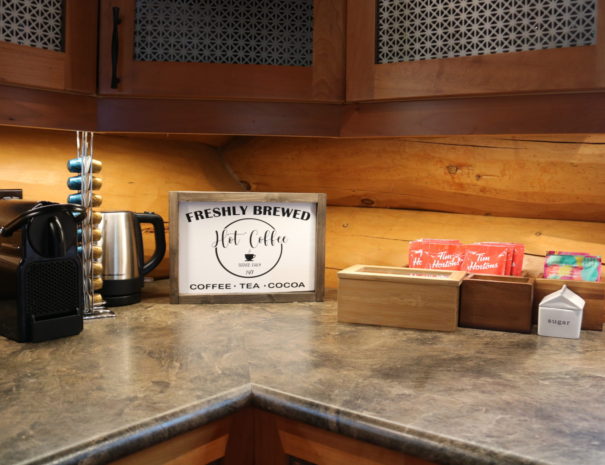 coffee corner with sign log cottage kitchen quebec