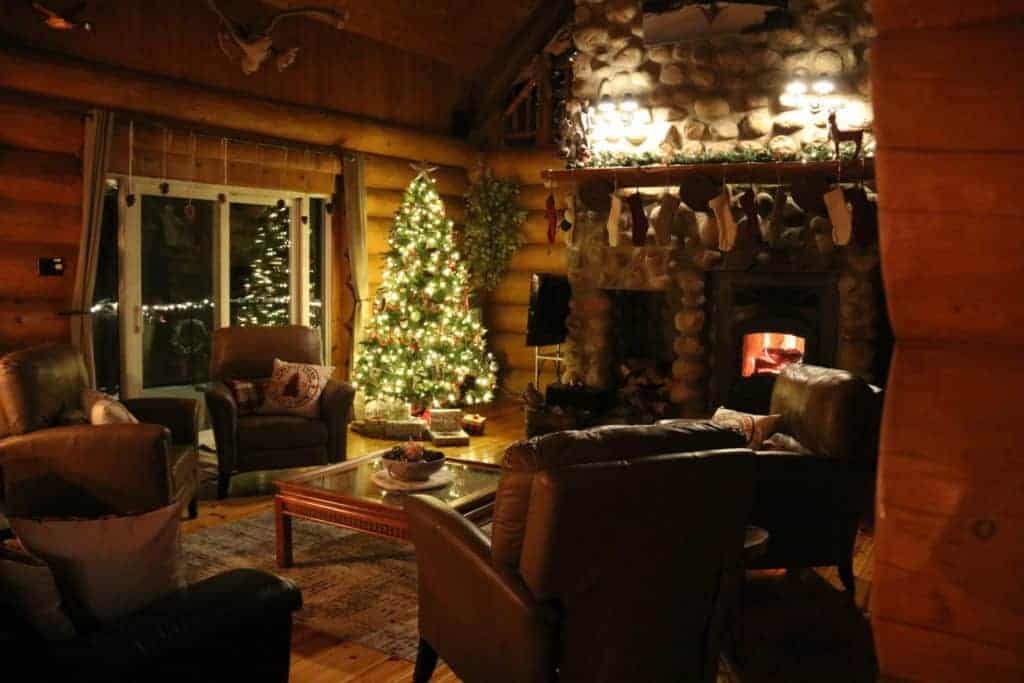 Christmas tree in log cottage