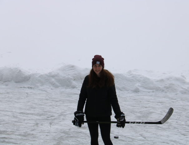 girl on lake rink at quebec cottage rental