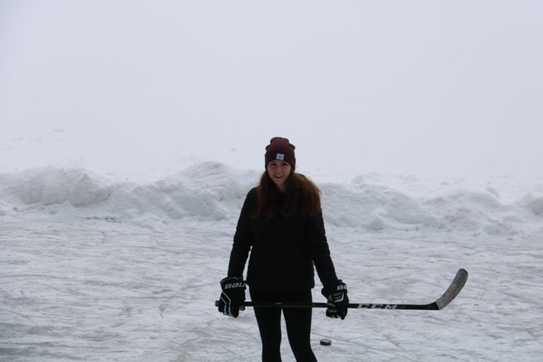 girl on lake rink at quebec cottage rental