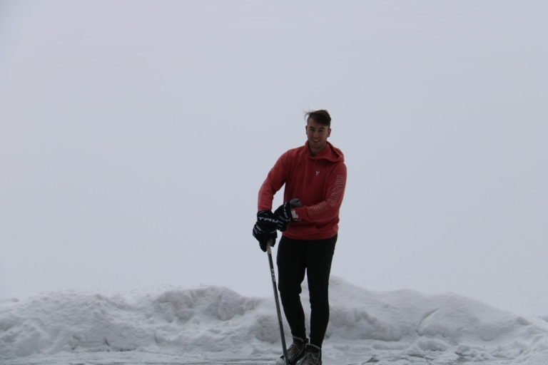 boy on lake rink at quebec cottage rental