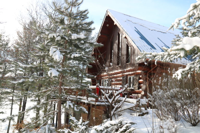 log cottage winter